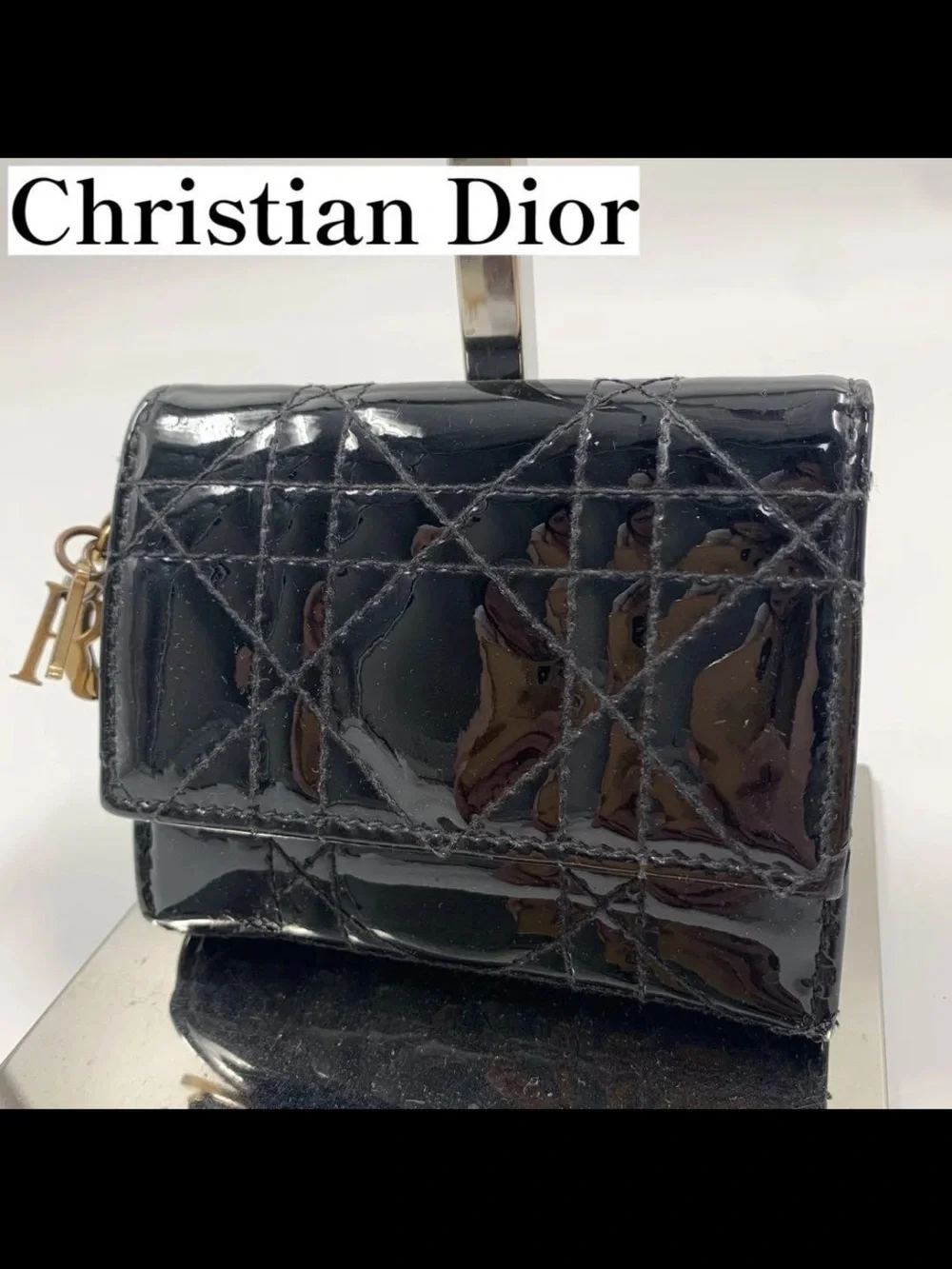 Dior Black Patent Quilted Leather Wallet